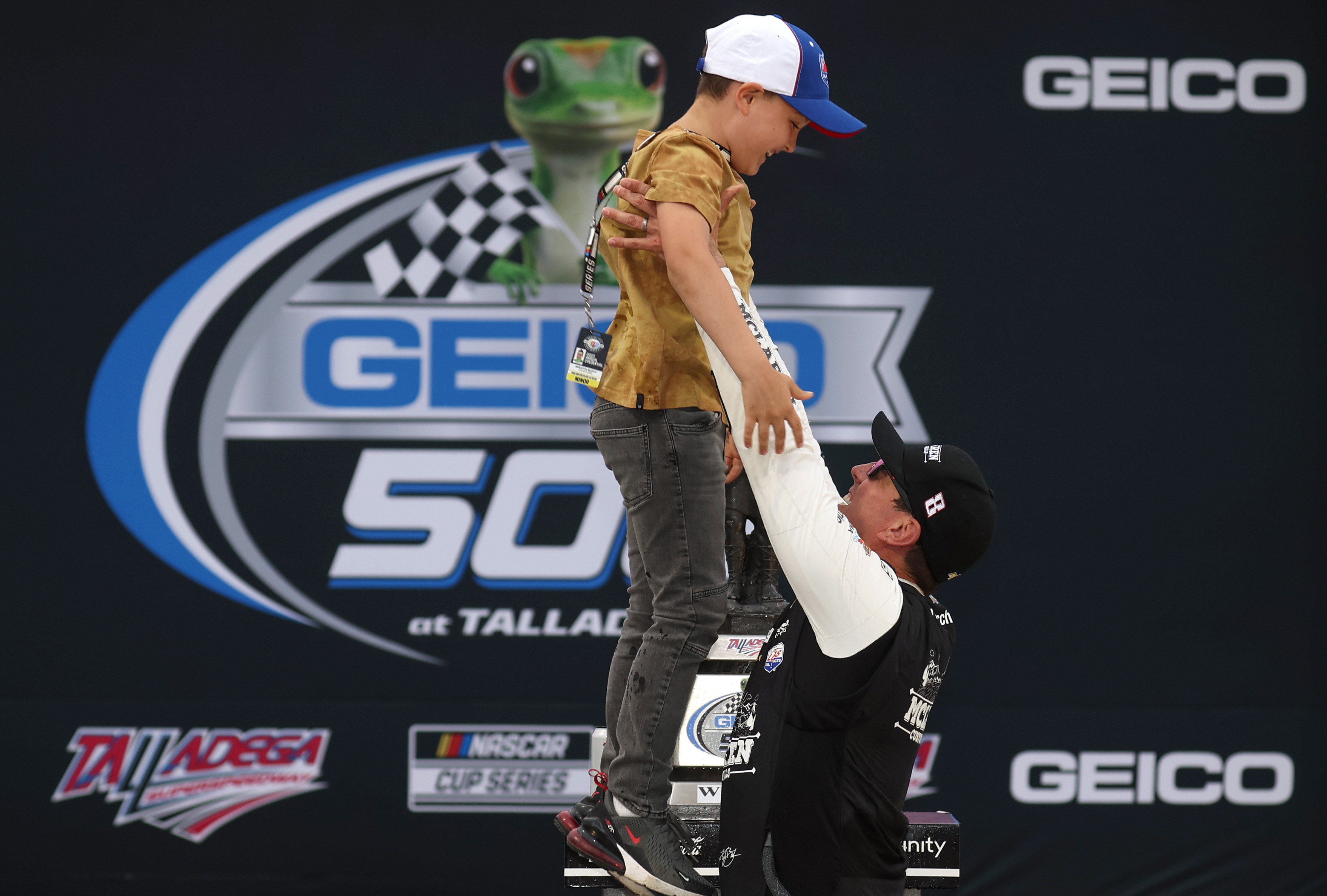 Kyle Busch and son Brexton in victory lane at Talladega, 2023.