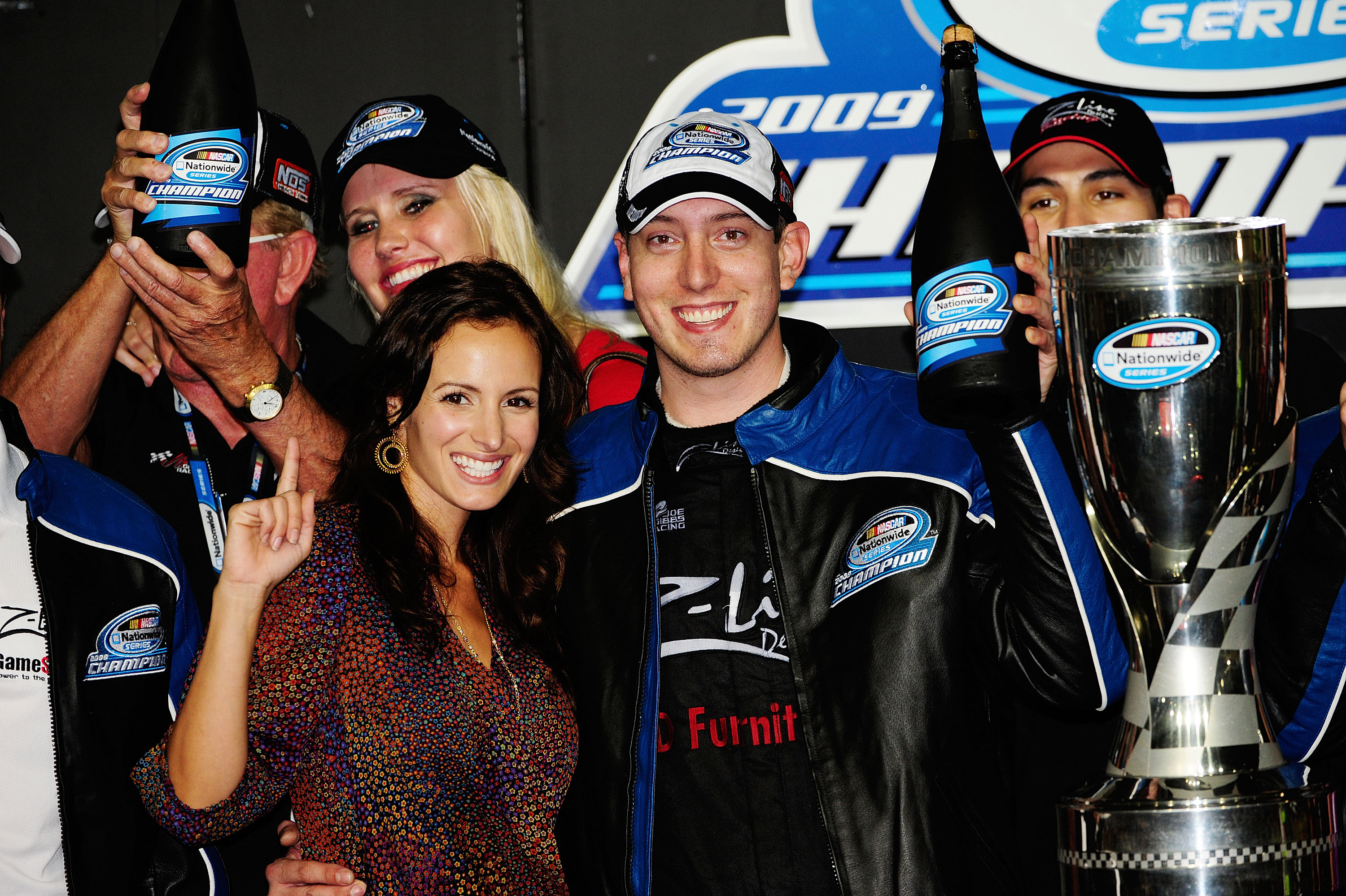 Kyle Busch and Samantha in victory lane at Homestead, 2009.