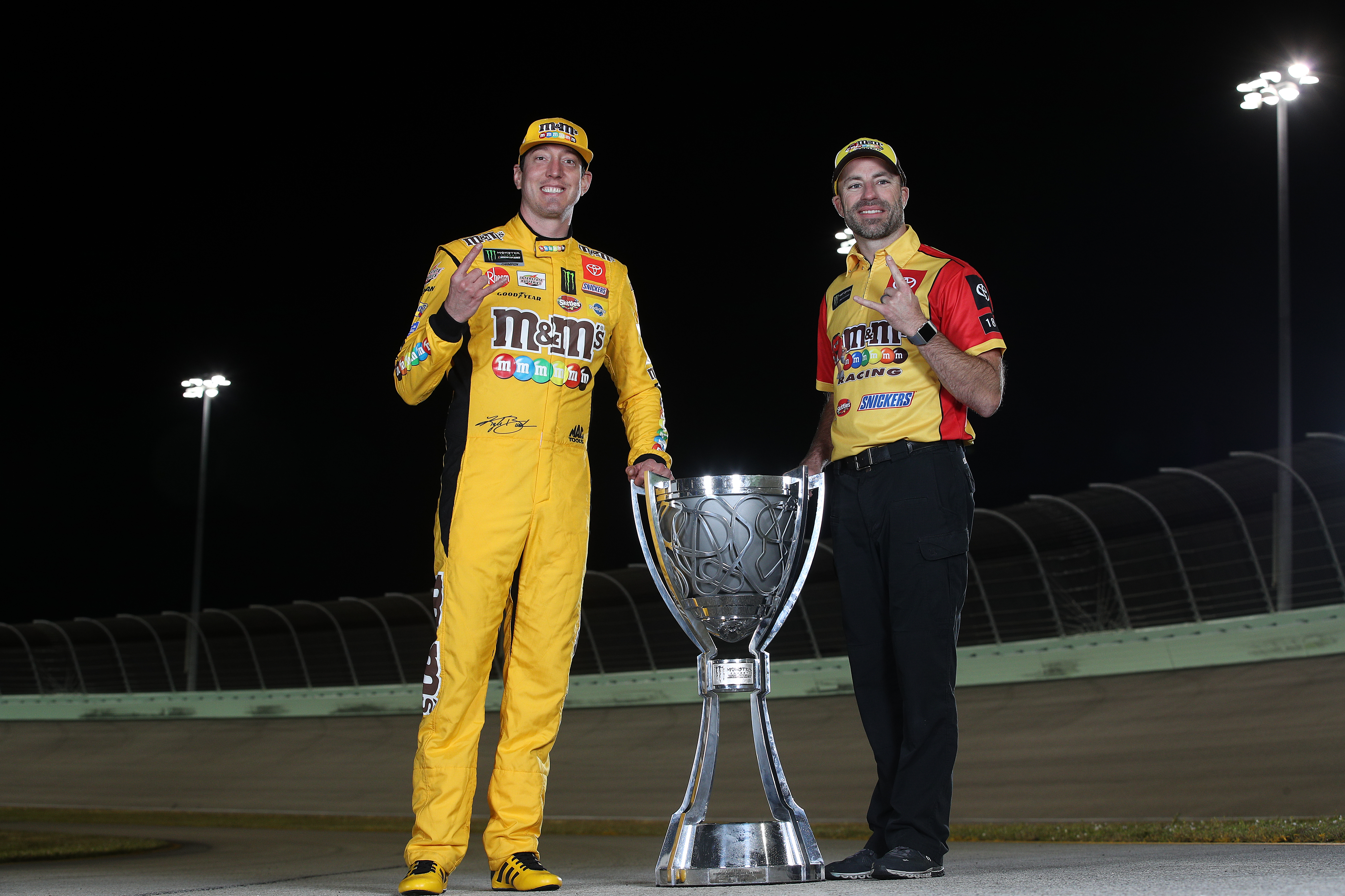 Kyle Busch and crew chief Adam Stevens after the 2019 title.