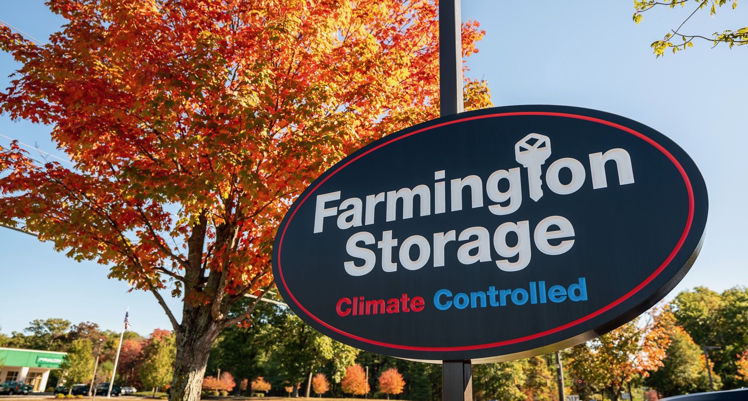 Farmington Storage sign with fall foliage