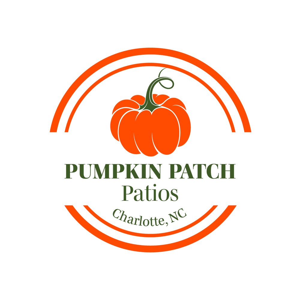 Pumpkin Patch Patios logo, an orange pumpkin inside a circle above the words Pumpkin Patch Patios, Charlotte, NC