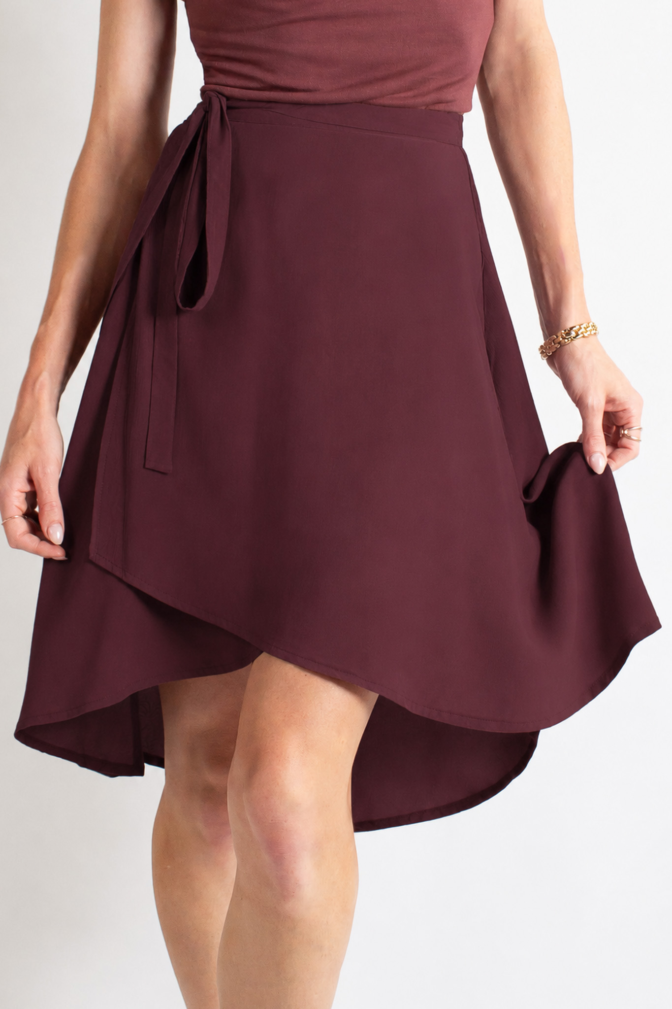 Aviara & Co Sadie wrap skirt in burgundy