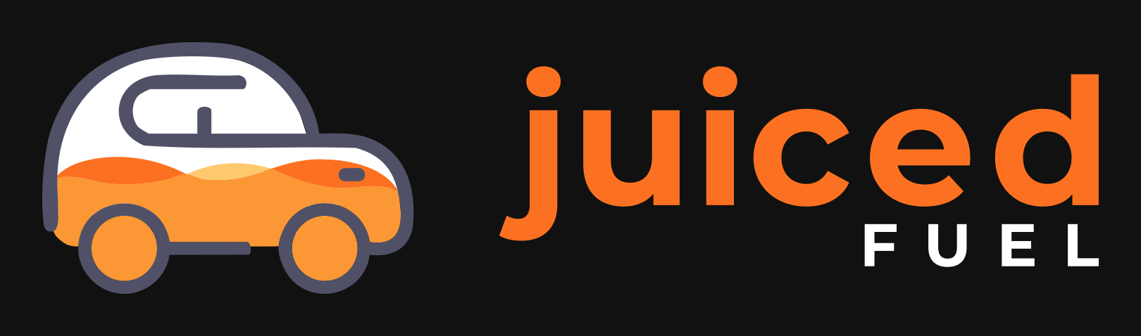 Juiced Fuel logo, an orange car beside the words juiced fuel